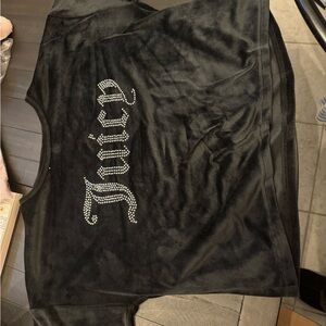 Juicy Couture Black Velour Rhinestone 'Juicy' Logo crop top